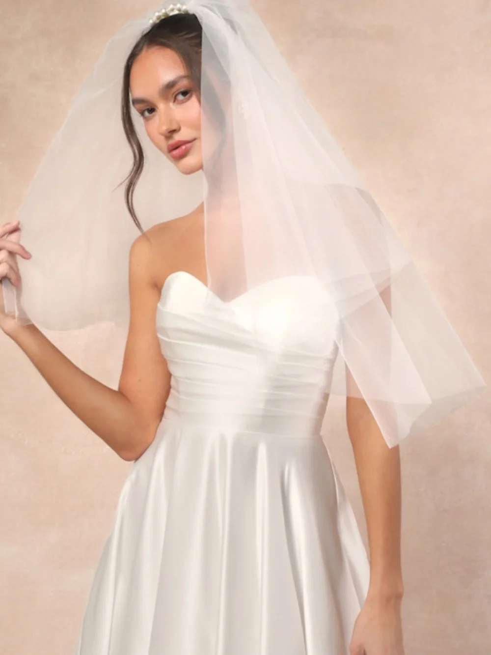 Lulus Unconditional White Tulle Pearl Layered Veil - Size One Size